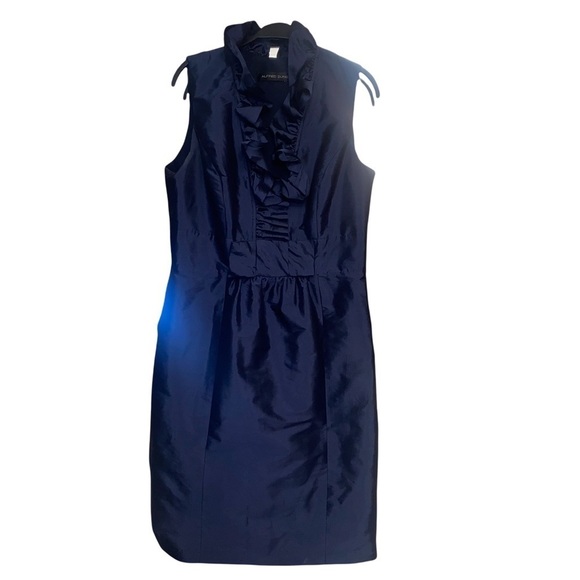 NWOT Alfred Sung Evening Blue Ruffle Mock Neck Knee-Length Sheath Dress - Picture 6 of 8